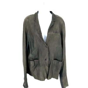Jakett Etc Womens Leather Long Sleeve Lightweight Blazer Jacket Green Gray Mediu